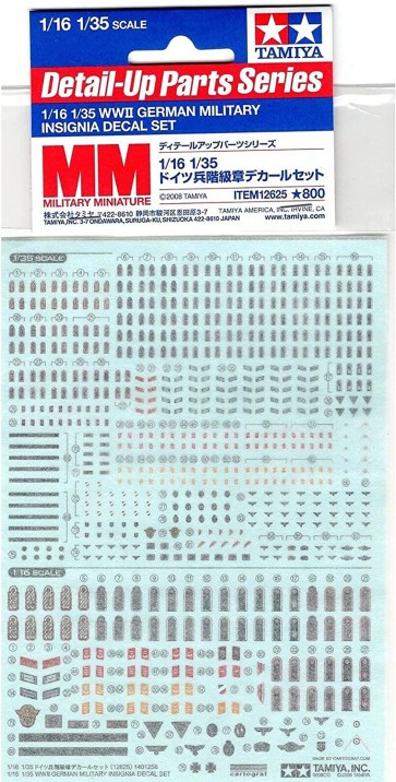 1/16 1/35 ﾄﾞｲﾂ兵階級章ﾃﾞｶｰﾙｾｯﾄ, TAM12625, by タミヤ