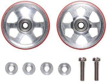 ミニ四駆 グレードアップパーツ 19mm プラリング付アルミベアリングローラー (6本スポーク) (レッド) タミヤ, TAM55138, by タミヤ