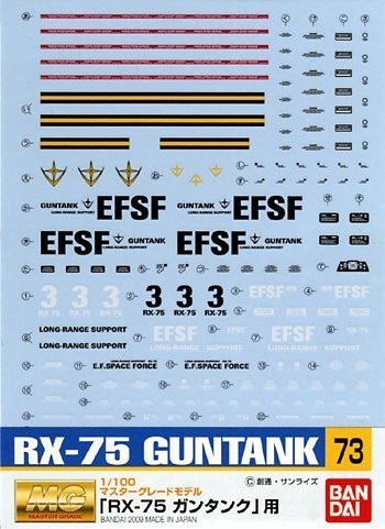 1/100 ｶﾞﾝﾀﾞﾑﾃﾞｶｰﾙ73 MG RX-75 ｶﾞﾝﾀﾝｸ用, BAN14117, by バンダイ