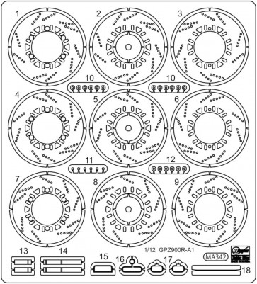 1/12 カワサキ GPZ900R (A1)(1984)用エッチング パーツ ハセガワ, HAS17782, by ハセガワ