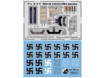 1/72 フォッケウルフ Fw190A用 エッチング(内装)&スワスチカデカールセット プラッツ, PLZ51896, by プラッツ